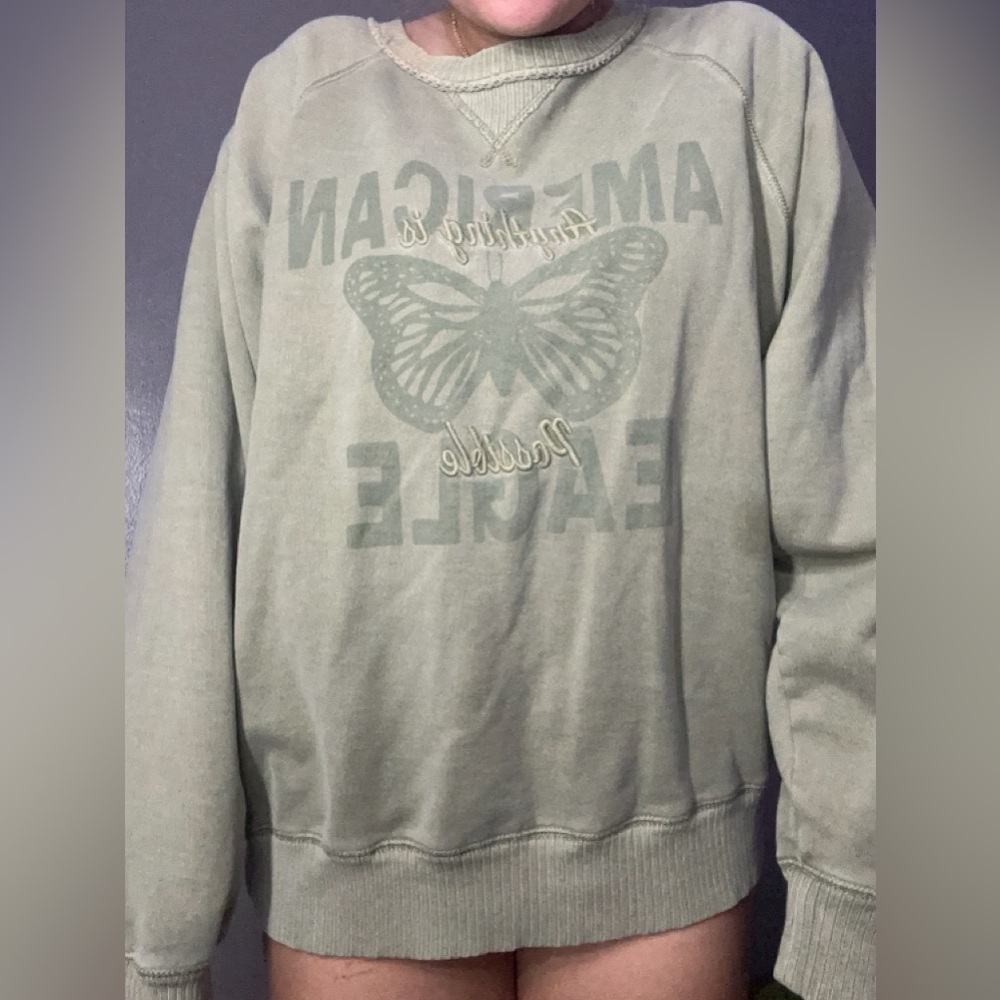 American Eagle Outfitters Sage Green Graphic Crewneck Sweater